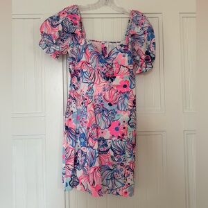 Lilly Pulitzer Pink & Blue Floral Puff-Sleeve Midi Dress